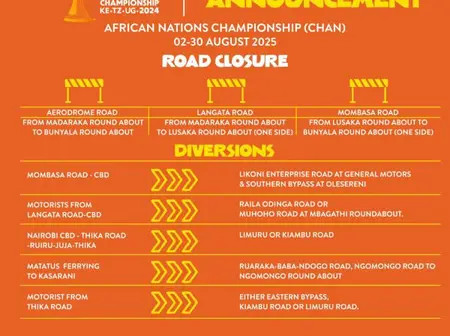 Police announce temporary traffic disruptions in Nairobi for CHAN 2024
