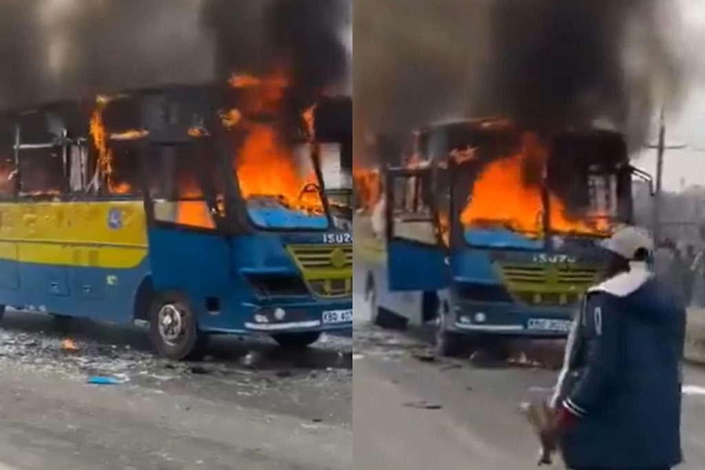 Boda-boda riders torch bus in Donholm after fatal accident kills colleague