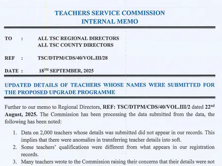 TSC list of P1 teachers per county selected for World Bank upgrading