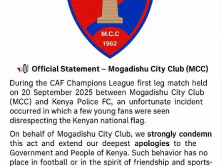 Mogadishu City FC Apologizes After Fans Disrespect Kenyan Flag