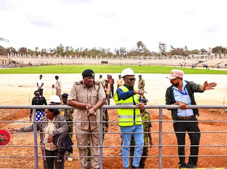PS Omollo inspects 80% complete Ithookwe Stadium ahead of Mashujaa Day celebrations