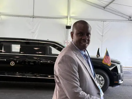 Minister Balaam can’t hide his excitement near “The Beast”