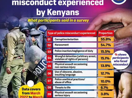 Top 10 forms of police misconduct experienced by Kenyans