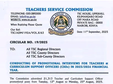 TSC circular guiding conduct of teacher October promotion interviews