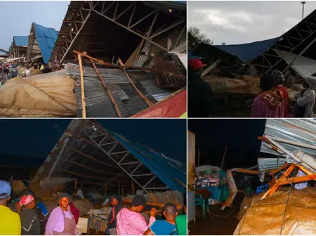 Disaster rocks the KSh500M Kibuye Ultra Modern Market as shades caves in due to heavy downpour